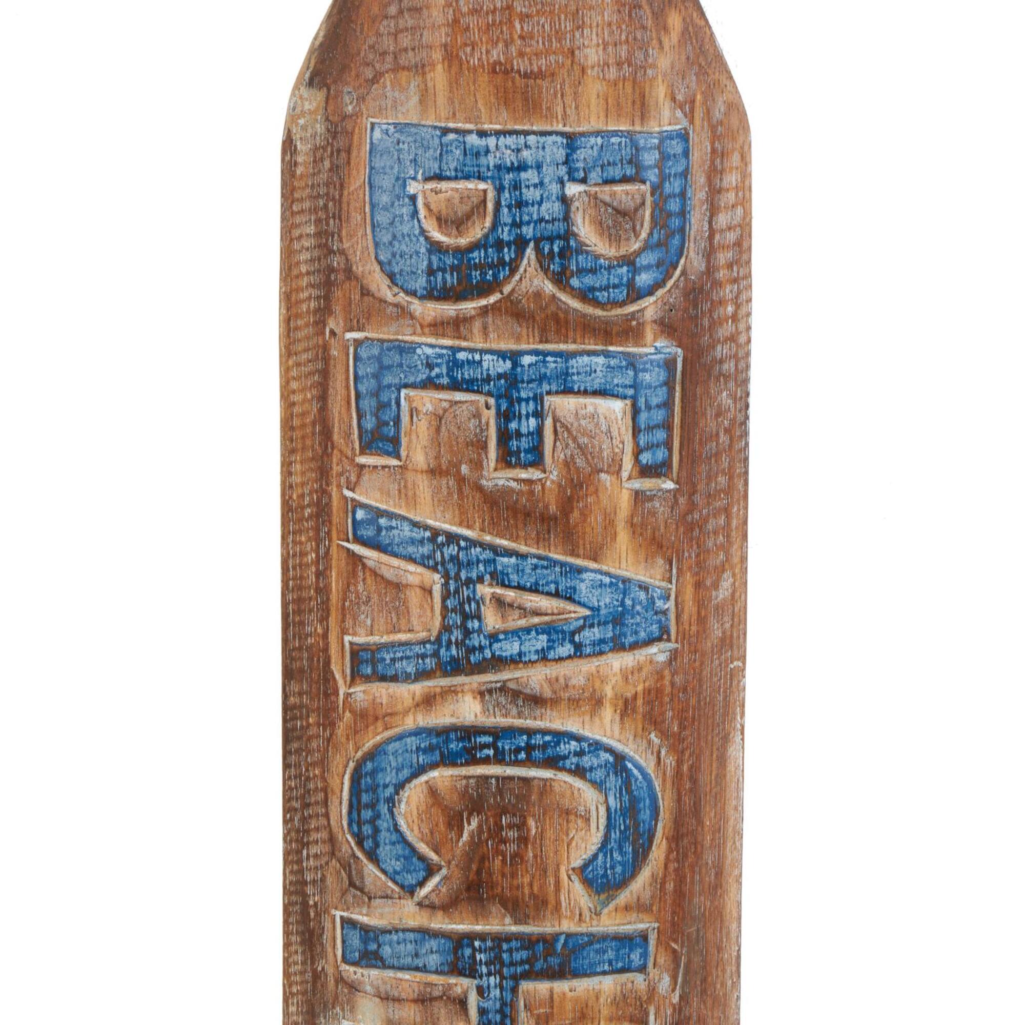 Brown Wood Paddle Beach House Sign Wall Decor with Blue Accents and Rope
